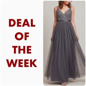 NEW BHLDN Avery Beaded Tulle Gown, Blue, 4 (US)